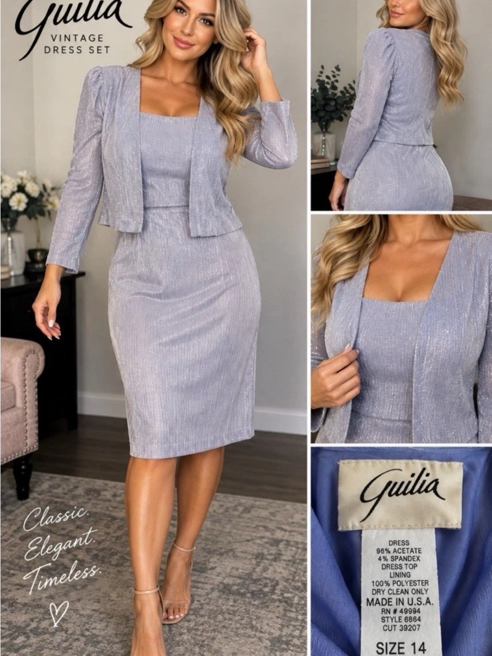 Vintage Guilia Lavender Pencil Skirt Set